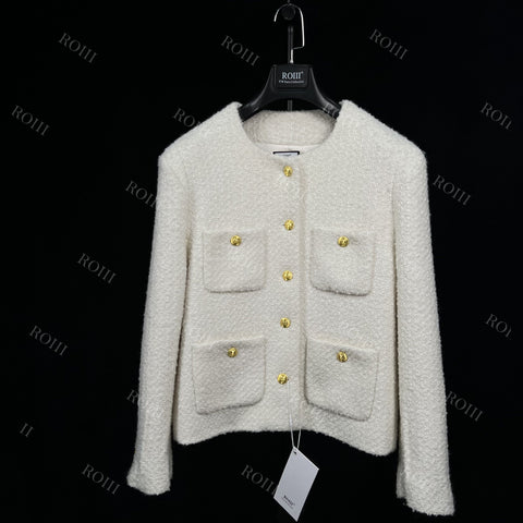 Roiiii Lady Elegant Beige Tweed Blazer Jacket Y221127