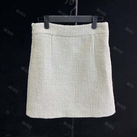 Roiii Womens Elegant Tweed Mini Dress Midi Skirt Q5005