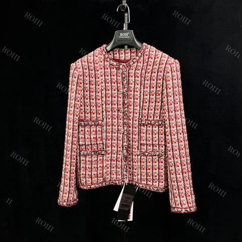 Roiiii Women's Elegant Colorful Plaid Tweed Blazer Slim Short Jacket--Y221012