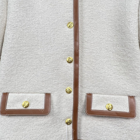 Roiii Women's Patchwork Tweed Blazer Retro Short Jacket Beige Y221018