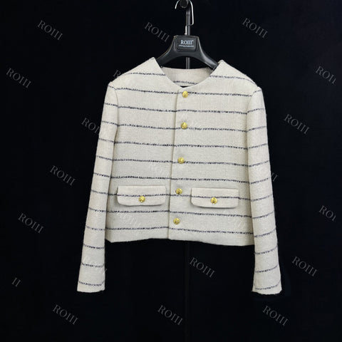Roiii Women's Long Sleeve Open Front Striped Blazer Jackets Y221026