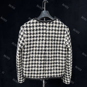 Roiiii Womens Classic Boundstooth Tweed Slim Blazer Jacket Y221128