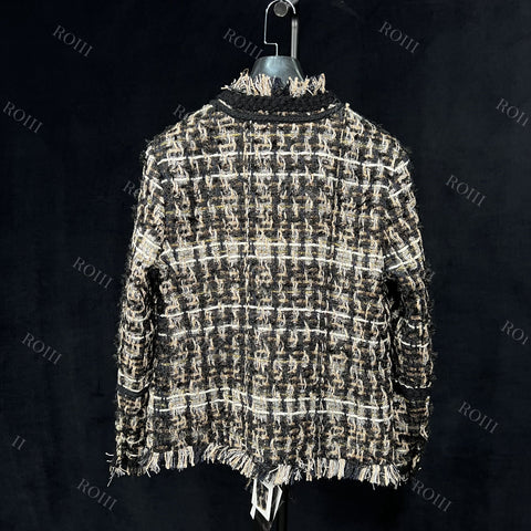 Roiii Women's Vintage Tweed Slim Blazer Jacket Y221130