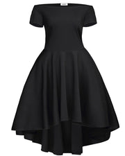 Roiii summer one-character collar slim A - character dresses BLACK