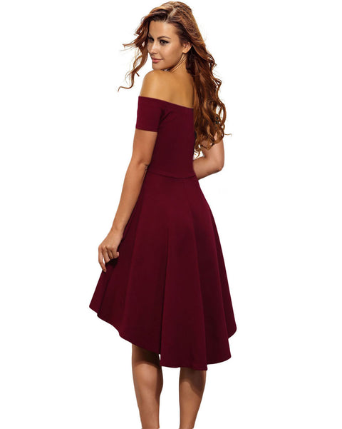 Roiii summer Sexy one-character collar slim A - character dresses Wine red