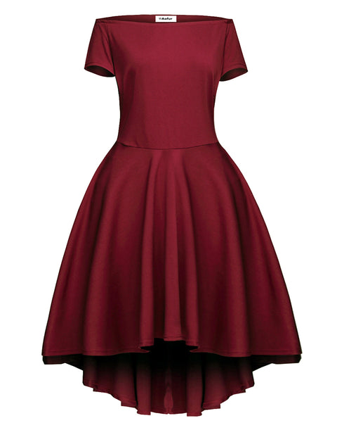 Roiii summer Sexy one-character collar slim A - character dresses Wine red