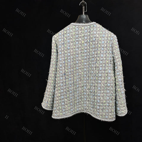 Roiii Women's Plaid Check Tweed Short Jacket Coat Y221022