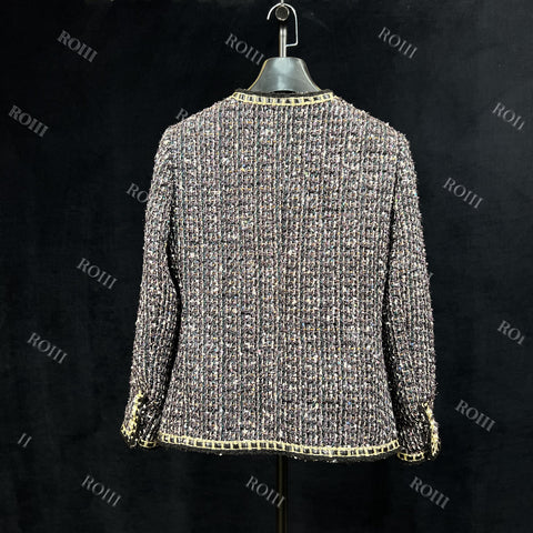 Roiii Women's Open Front Collarless Tweed Coat Y221152