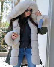 Roiii Thicken Warm Faux Fur Warm Parka Milk White Women Hooded Hip Top Winter Button Jacket Coat Overcoat Size 36-40-48-50