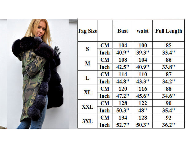 Roiii Thickened Warm Loose Camouflage Black Faux Fur Casual Parka Fashion Women Hooded Long Winter Jacket Overcoat EU Size 36-50