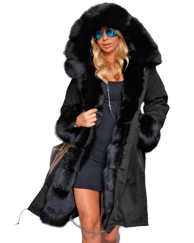Roiii Women's Thicken Warm Casual Long Winter Faux Fur Hooded Plus Size Parka OverCoat Jacket Coat Plus Size S M L XL XXL 3XL