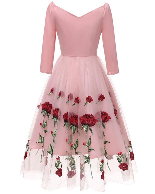 Roiii Pink Rose Lace Dress New Arrivals