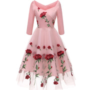 Roiii Pink Rose Lace Dress New Arrivals