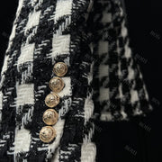 Roiii Womens Double Breasted Plaid Tweed Blazers-Plaid Y221030