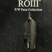 Roiii Women's Vintage Tweed Outwear Slim Fit Blazer Black Y221015