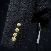 Roiii Women's Vintage Tweed Outwear Slim Fit Blazer Black Y221015