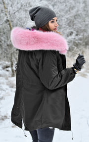 Roiii Thickened Warm Pink Faux Fur  Warm Parka Fashion Women Big Hooded Top Winter Jacket Coat  Overcoat US SIZE S- L XL XXL 3XL