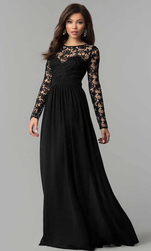 Lace Chiffon Long Sleeve Dress