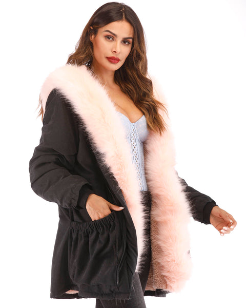 ROIII Women Winter Long Warm Coat Plus Faux Fur Thicken Coat