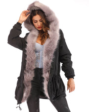 ROIII Ladies Parka Winter Faux Gray Fur Outwear Jacket