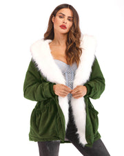 Women Winter Warm Army Green Cotton Hooded Coat
