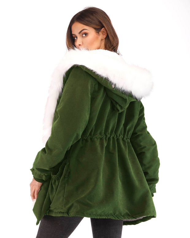 Women Winter Warm Army Green Cotton Hooded Coat