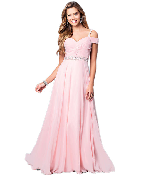 Lady Sling Strapless Shoulder Elegant Formal Pink Color Party Dress