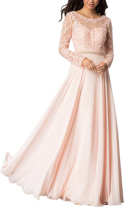 Women's Vintage Long Sleeve Floral Chiffon High Waist Party Evening Dress Formal Prom Skirt