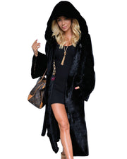 ROIII Women Ladies Winter Coat Fur Collar Hooded Long Jacket Outerwear