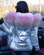 Roiii New Short Down Coat Pink Fur Jacket