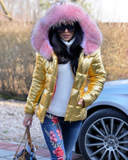 Roiii New Gold Down Coat Pink Fur Jacket