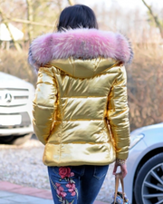 Roiii New Gold Down Coat Pink Fur Jacket