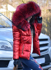 Roiii Red Parka Down Hood Faux Fur Coat Jacket