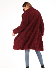 Roiii  leisure teddy velvet long sweater cardigan wine red color coat