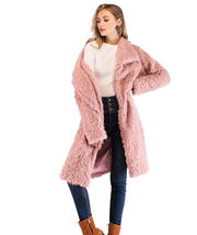 Roiii leisure teddy velvet long sweater cardigan pink color coat