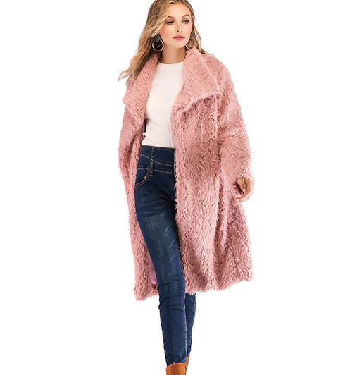Roiii leisure teddy velvet long sweater cardigan pink color coat