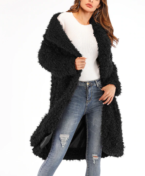 Roiii leisure teddy velvet long sweater cardigan black color coat