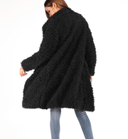 Roiii leisure teddy velvet long sweater cardigan black color coat