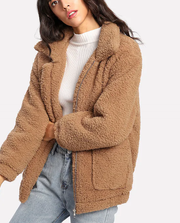 ROIII Winter fashion short Teddy velvet sweater padded warm cardigan coat  light  brown color