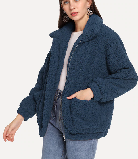 ROIII Winter fashion short Teddy velvet sweater padded warm cardigan coat army color