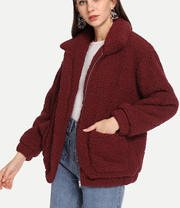 ROIII Winter fashion short Teddy velvet sweater padded warm cardigan coat navy color