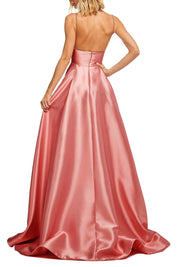 Roiii backless shoulder-straps floor-length long dresses party dresses light coffee color