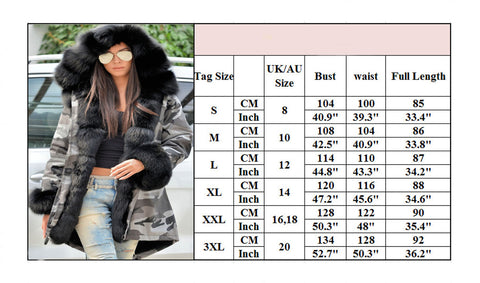Roiii Thickened Faux Fur Camouflage Casual  Parka Women Hooded Long Winter Jacket Overcoat US Plus Size S M L XL XXL 3XL