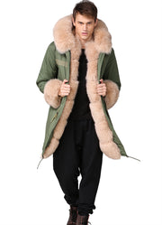 New Beige Fur Man Long Hooded Coat