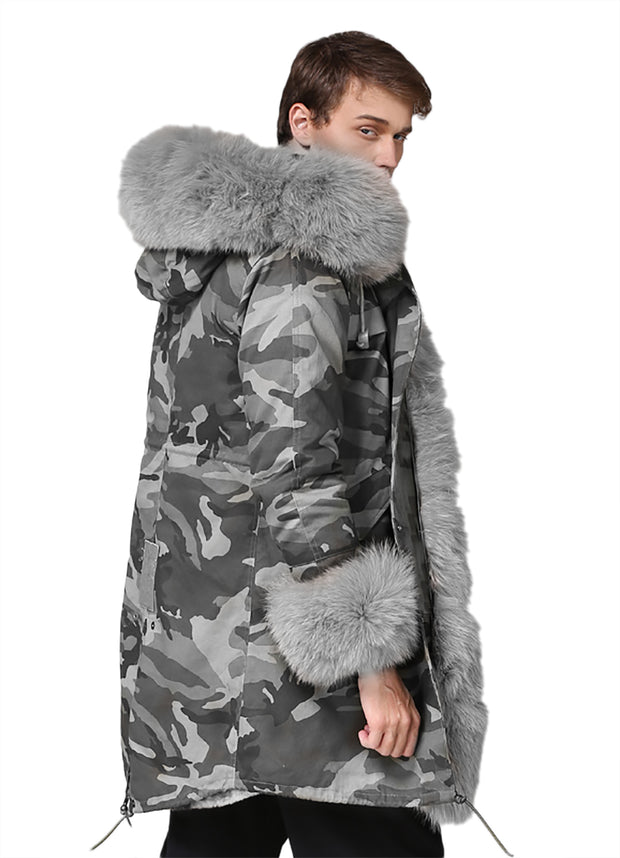 Man Grey Fur Camouflage Jacket New Arrival