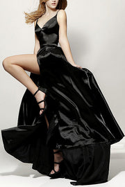 Roiii  deep V backless beautiful suspender party dresses long dresses BLACK