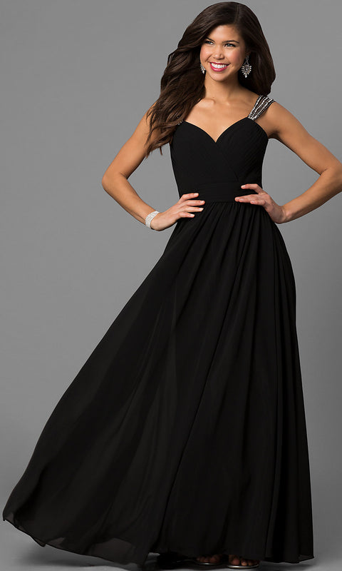 ROIII V-neck Sling Backless Floor-length Black Evening Party Prom Dress