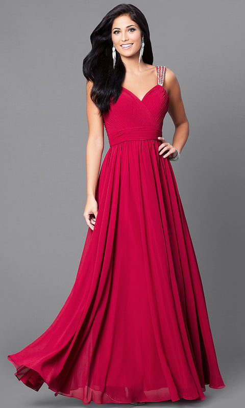 ROIII V-neck Sling Backless Floor-length Red Evening Party Prom Dress