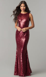 Roiii backless twinkle sequin floor-length long fishtail dressses party dresses wine red color