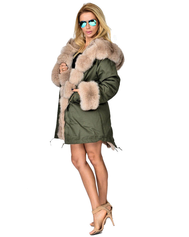 Roiii Thickened Grey Warm Military Amry Style Beige Faux Fur  Casual  Parka Hood Women Hooded Long Winter Jacket Overcoat